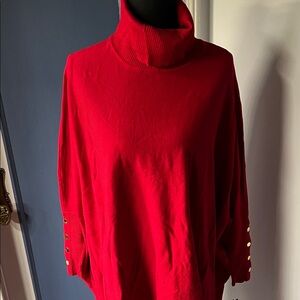 Alfani Petite Red Sweater with Gold Button Detail